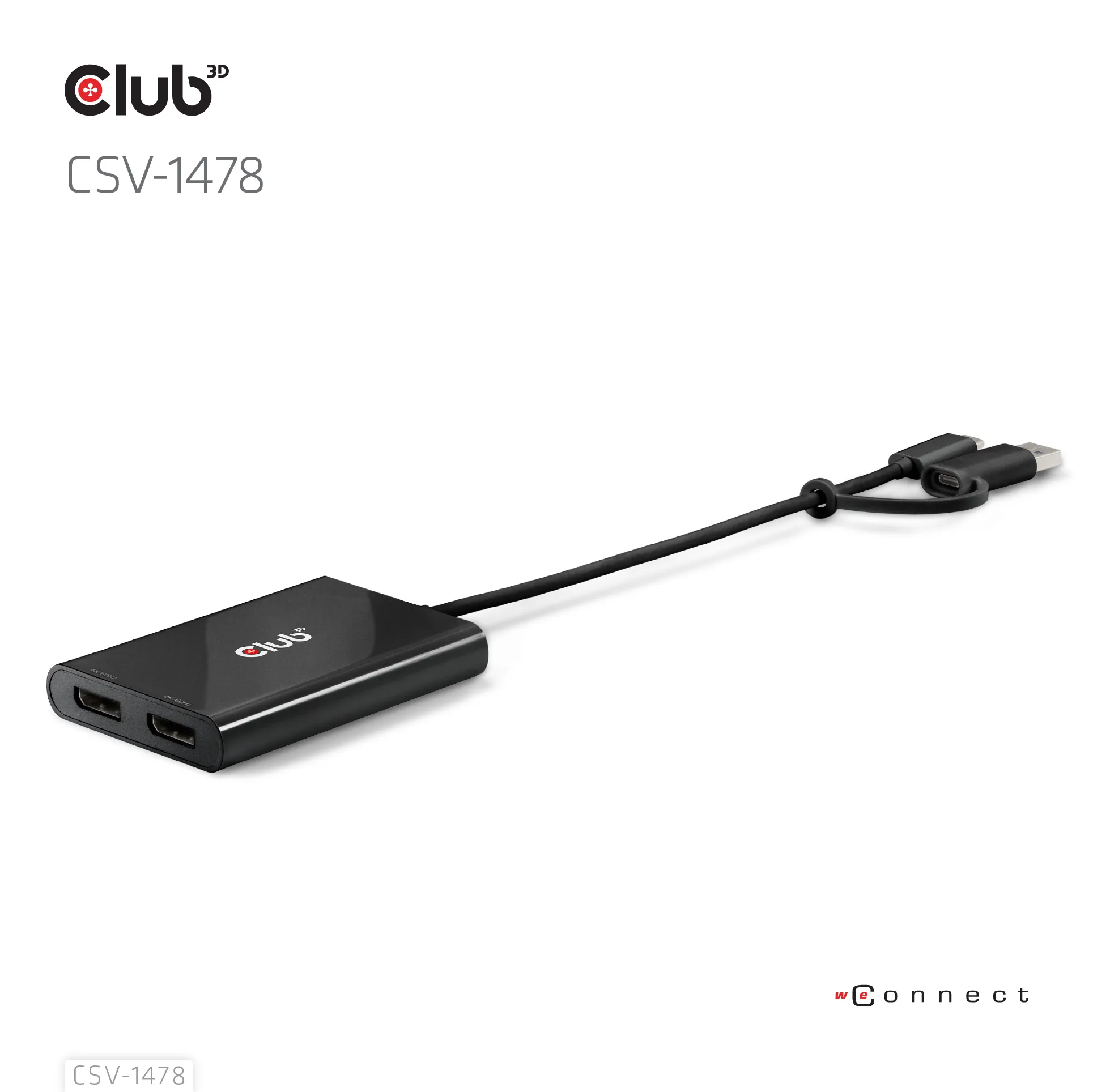 CLUB 3D Active 2-Port USB-C and USB-A to 2x DisplayPort Splitter, Black