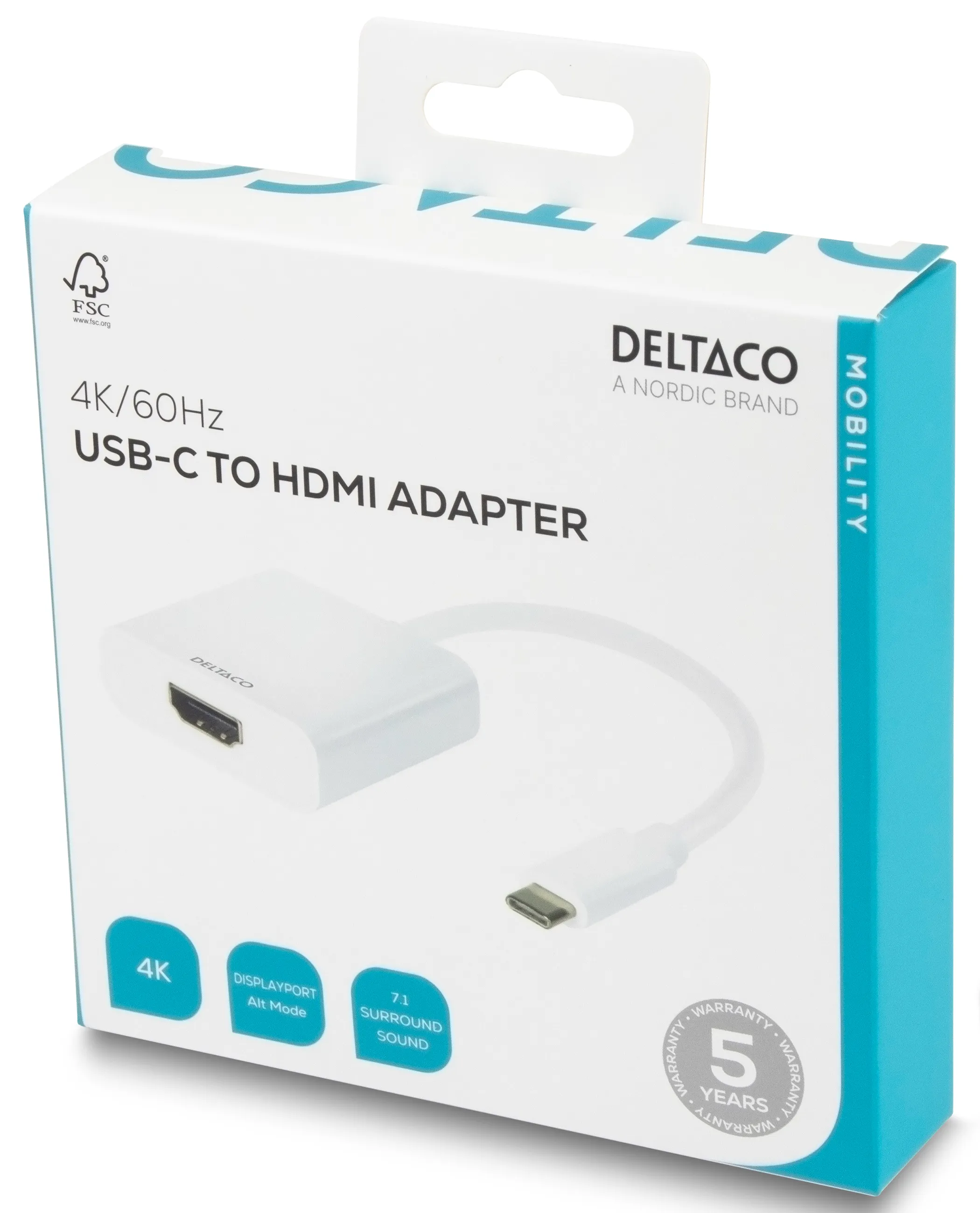 Deltaco USB-C – HDMI - adapter, White