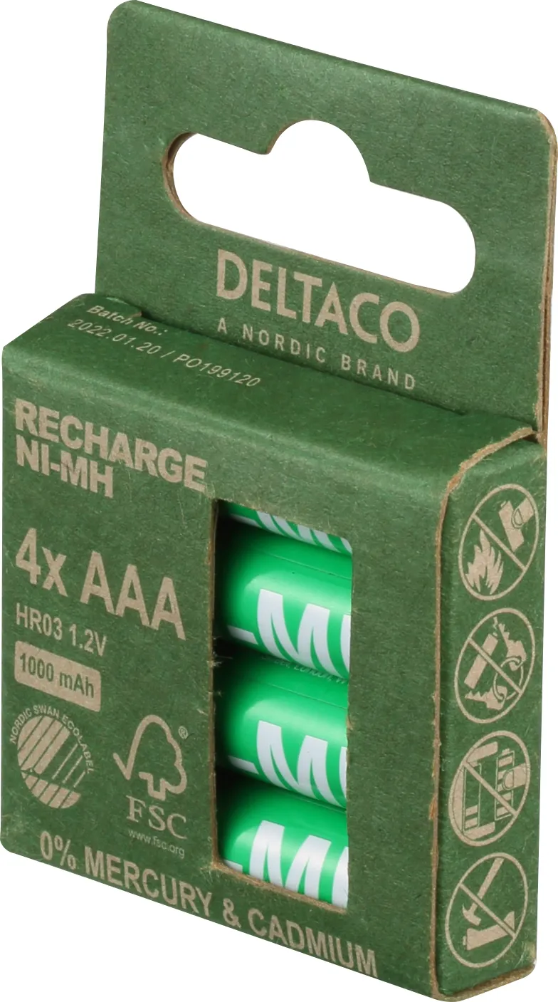 DELTACO Ultimate Ni-Mh rechargeable, LR03/AAA size, 1000mAh, 4-pack