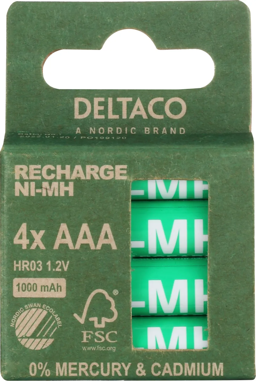 DELTACO Ultimate Ni-Mh rechargeable, LR03/AAA size, 1000mAh, 4-pack