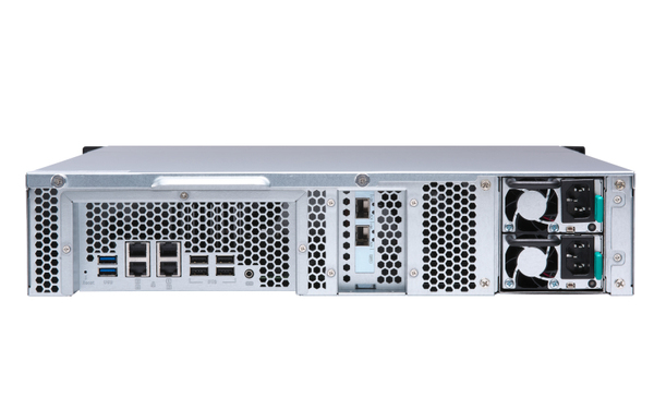 QNAP TS-1273U-RP-8G 12-bay rackmount NAS AMD RX-421ND 4-core 2.1GHz up to 3.4GHz 8GB DDR4 RAM (max 64GB) 2 x M.2 22802260 SATA 6Gbs