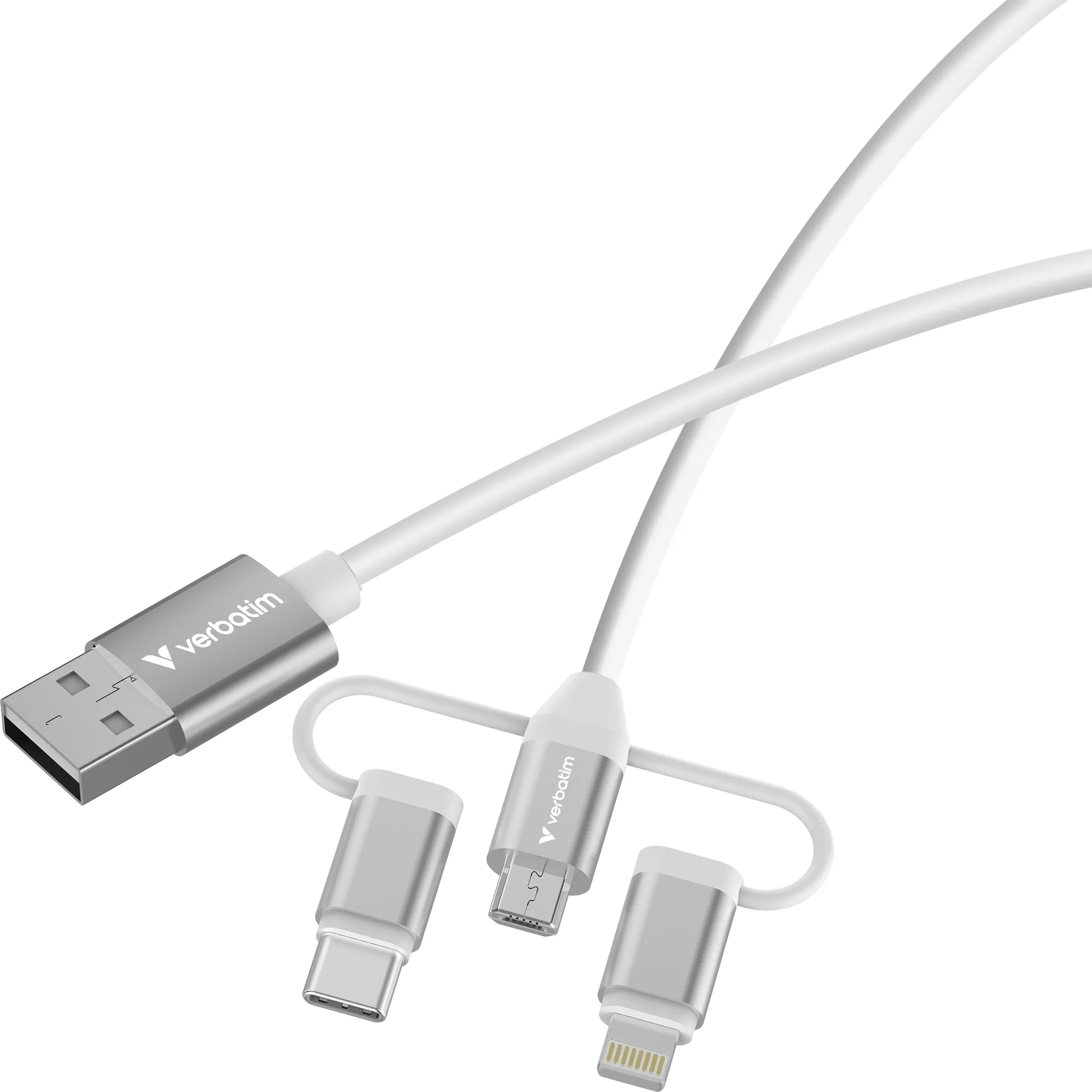 Verbatim Essentials 3-in-1 Sync &amp; Charge USB-A till Micro-B, USB-C, Lightning (1 m) - Laddnings- och synkroniseringskabel, vit