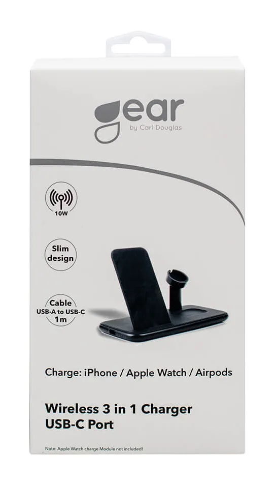 GEAR Langaton Tripple QI Laturi USB-C Ansl. 20W Musta Mobil/Watch/Airpods