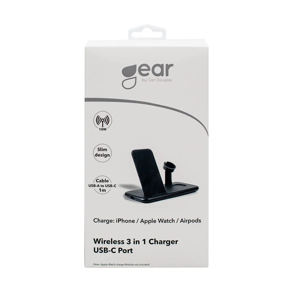 GEAR Langaton Tripple QI Laturi USB-C Ansl. 20W Musta Mobil/Watch/Airpods