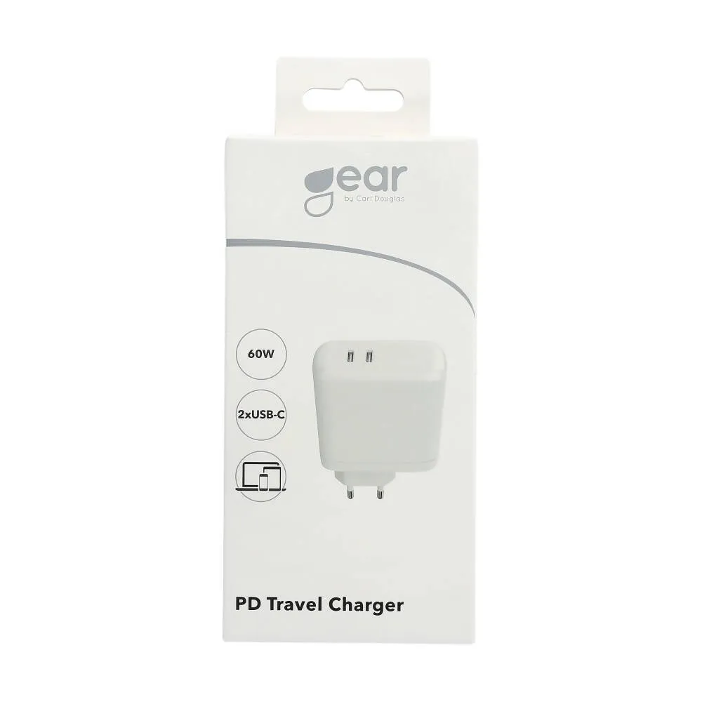 GEAR Charger 220V 2xUSB-C White PD 60W (PD 30W+PD30W)