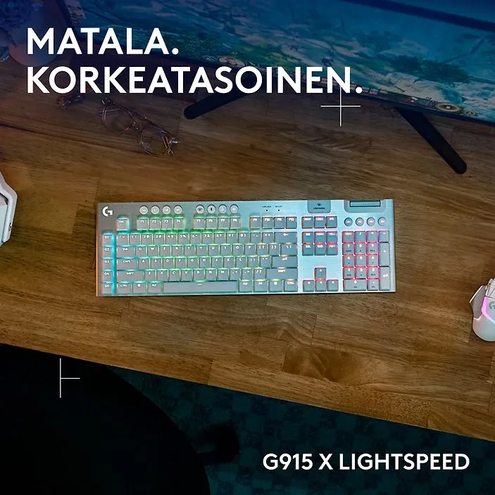 Logitech G915 X LIGHTSPEED Low Profile, Tactile -langaton pelinäppäimistö, white