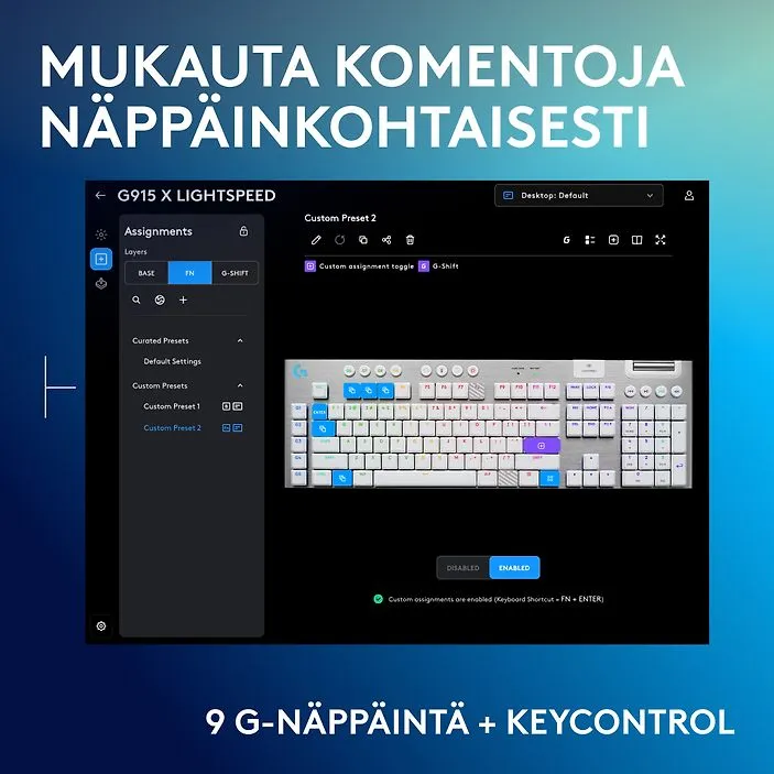 Logitech G915 X LIGHTSPEED Low Profile, Tactile -langaton pelinäppäimistö, white