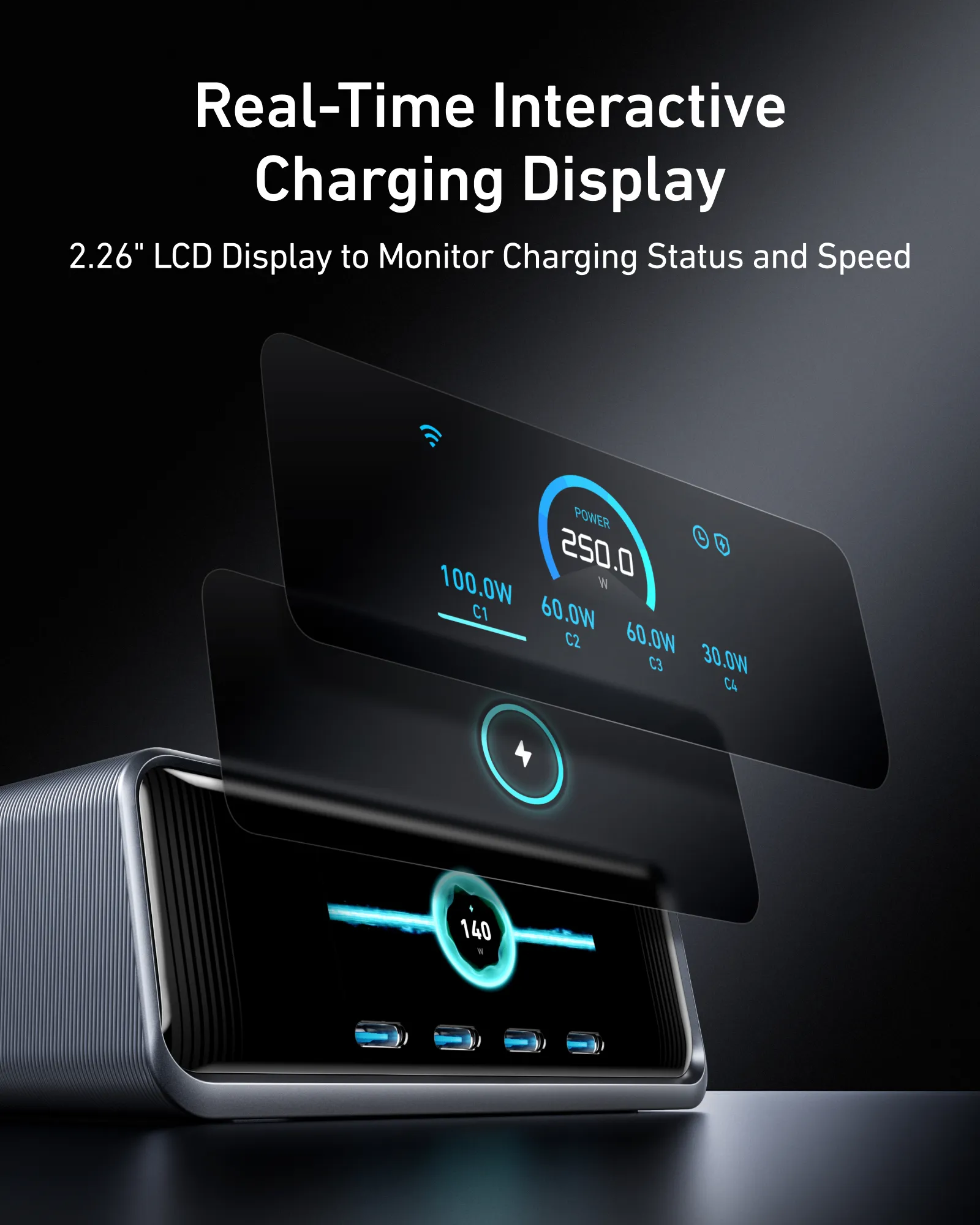 Anker Prime 250W GaN - pöytälaturi, Hopea