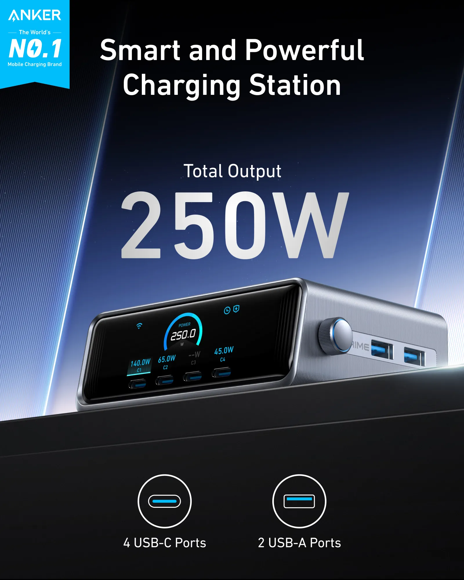 Anker Prime 250W GaN - p&ouml;yt&auml;laturi, Hopea