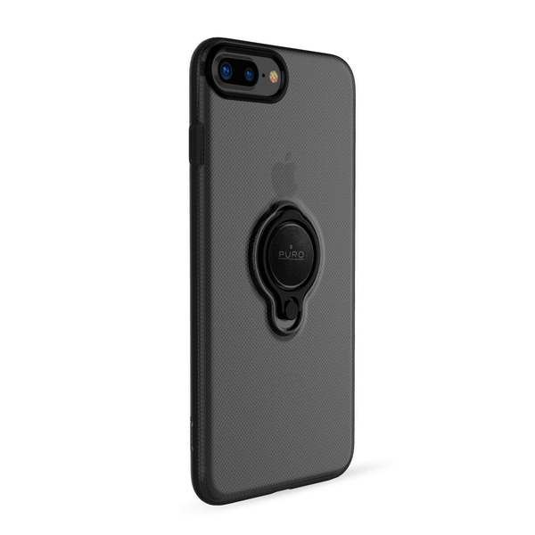 Puro iPhone 8/7 Plus, Magnet Ring -kuori, musta
