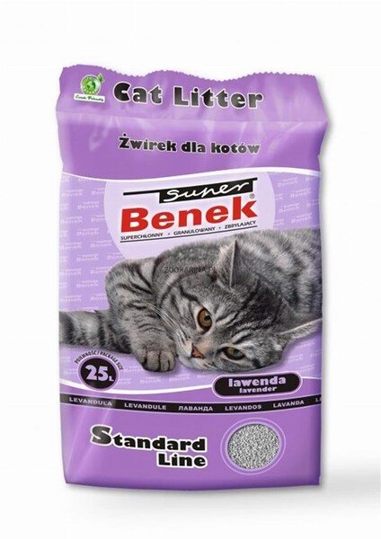 Certech Super Benek Standard Lavender bentonit klumpbildande kattsand, parfymerad, l&aring;g spridning, 25 l