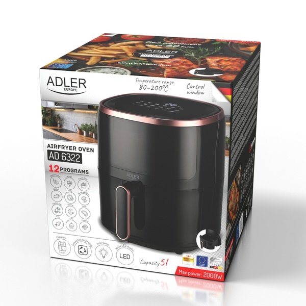 Adler AD 6322, 5L, 2000W, air fryer, Black