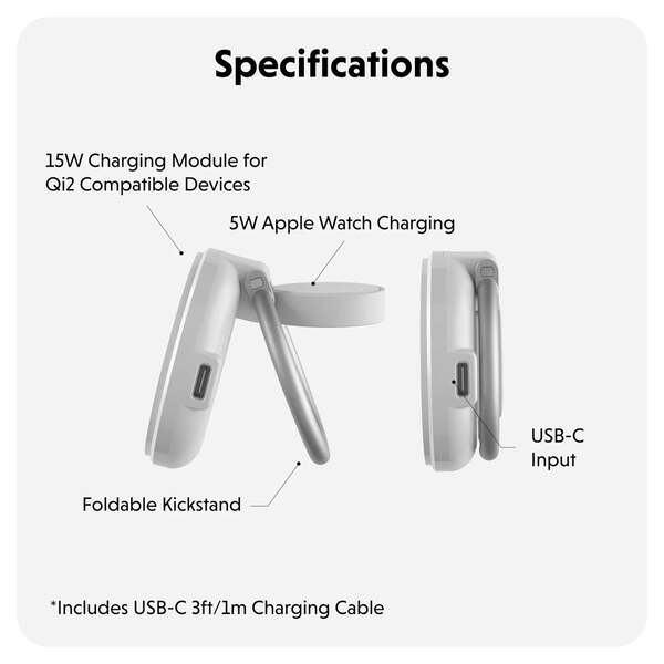 Hyper Hyperjuice QI2 2-IN-1 Magnetic Charging Stand White