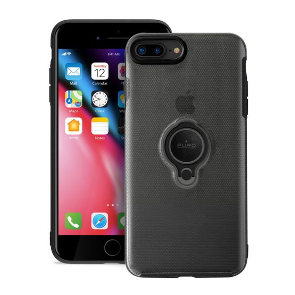 Puro iPhone 8/7 Plus, Magnet Ring -kuori, musta