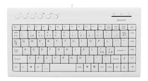 DELTACO Minin&auml;pp&auml;imist&ouml;, Pohj.mainen layout, USB, 1,5m. Valkoinen