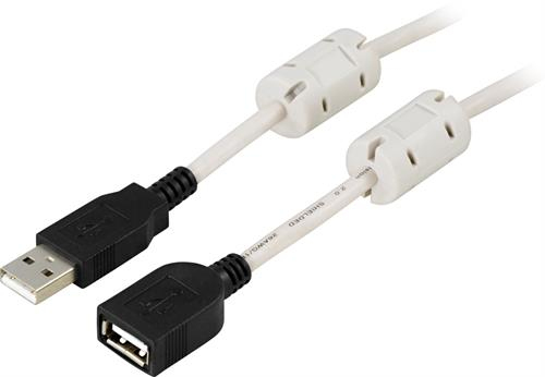 Deltaco USB-A - f&ouml;rl&auml;ngningskabel, 1 m, Svart/Vit