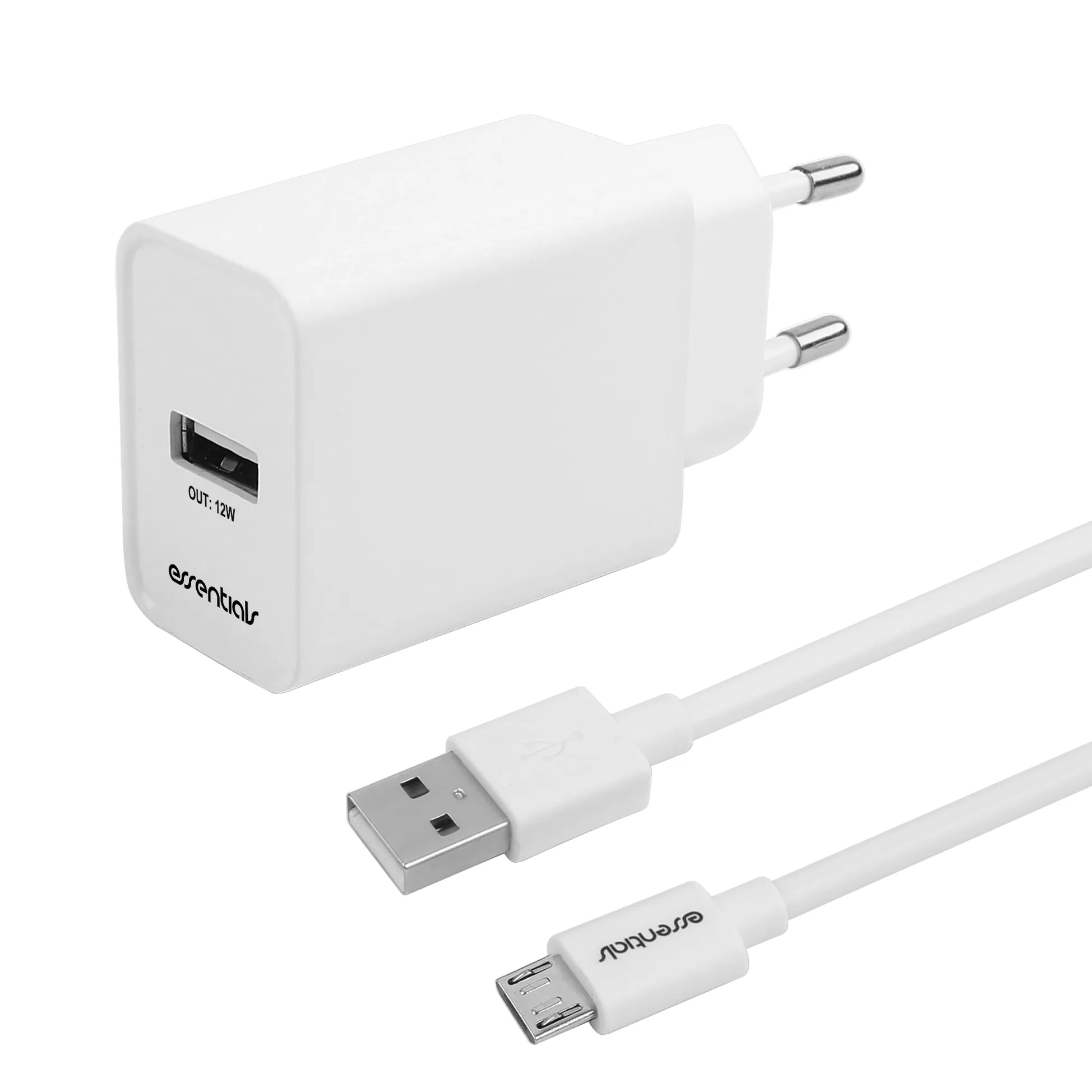 Wall charger 12W, USB-A Micro USB Cable 1m, White