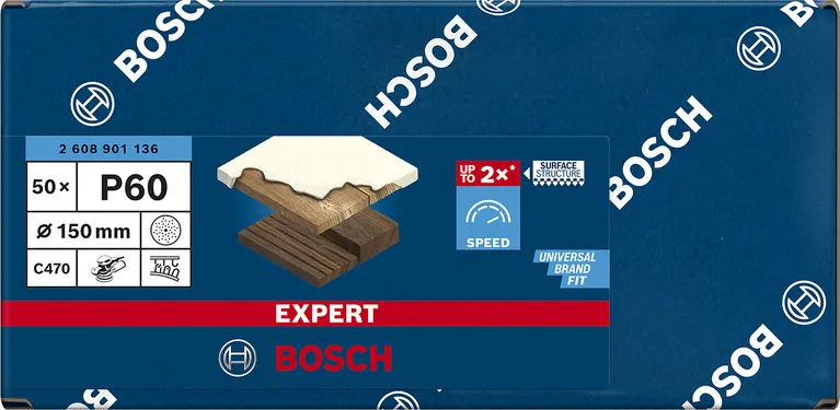 Bosch Expert C470 sanding sheet,   150mm, K60 multi-hole (50 pieces, for eccentric sanders)
