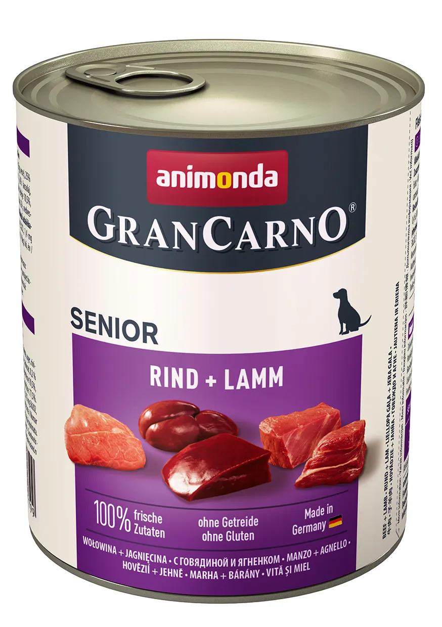 Animonda GranCarno Senior Beef + Lamb, V&aring;tfoder f&ouml;r hund, Spannm&aring;lsfritt, 6 x 800 g
