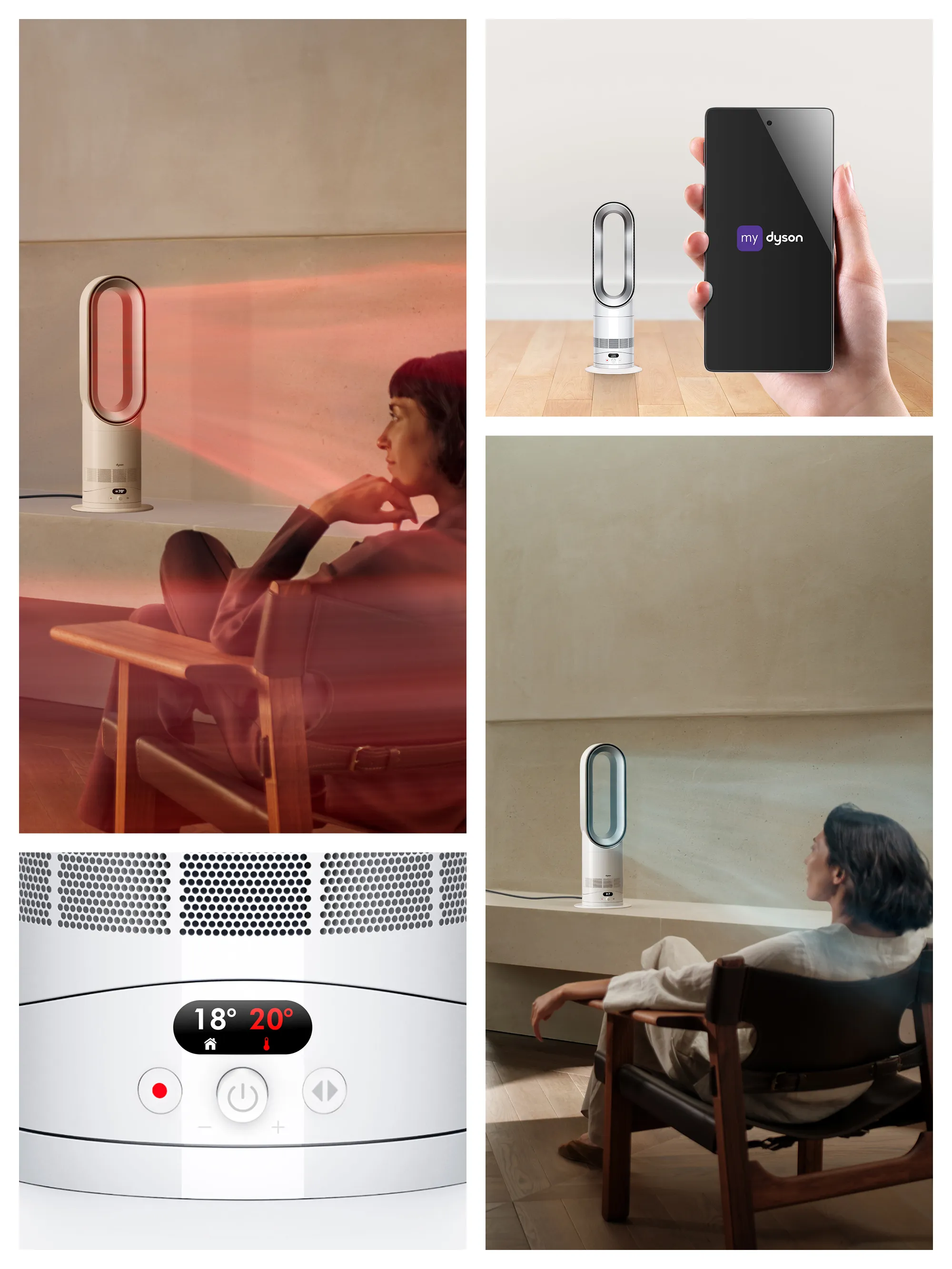 Dyson AM15 Hot+Cool HF1, 2250 W -l&auml;mp&ouml;puhallin, hopea, valkoinen