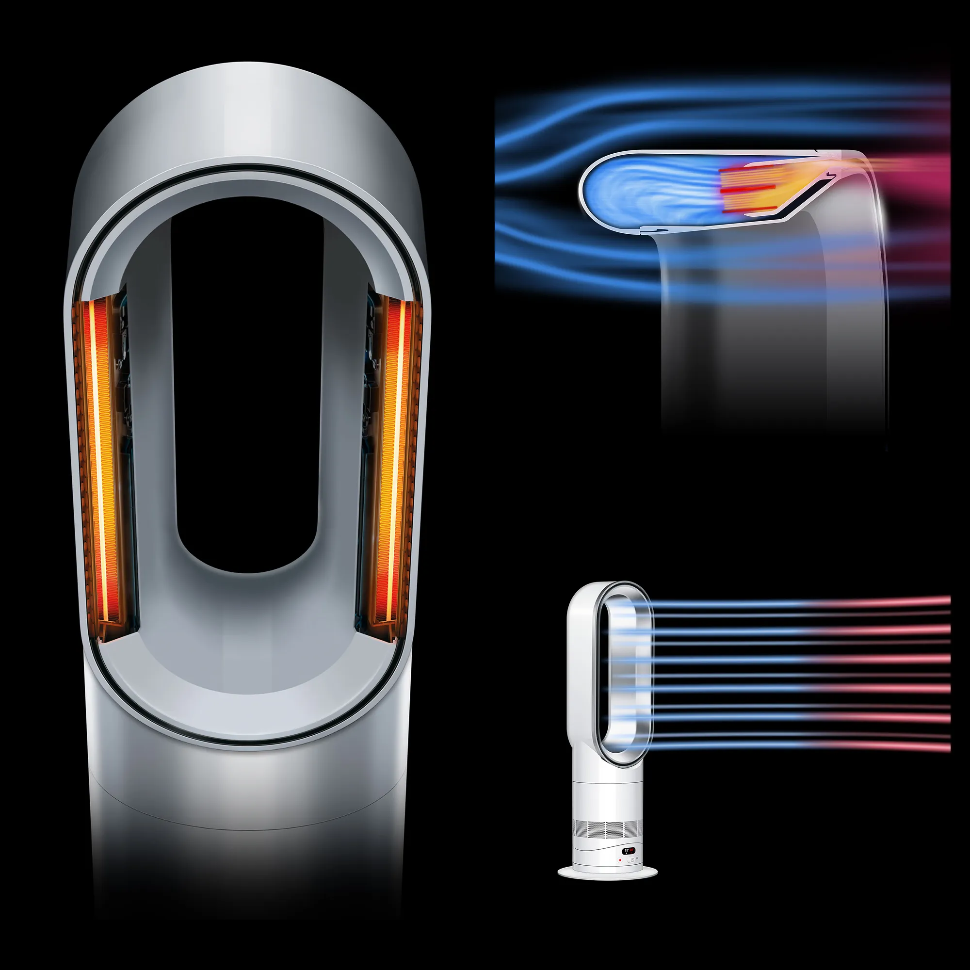 Dyson AM15 Hot+Cool HF1, 2250 W -l&auml;mp&ouml;puhallin, hopea, valkoinen