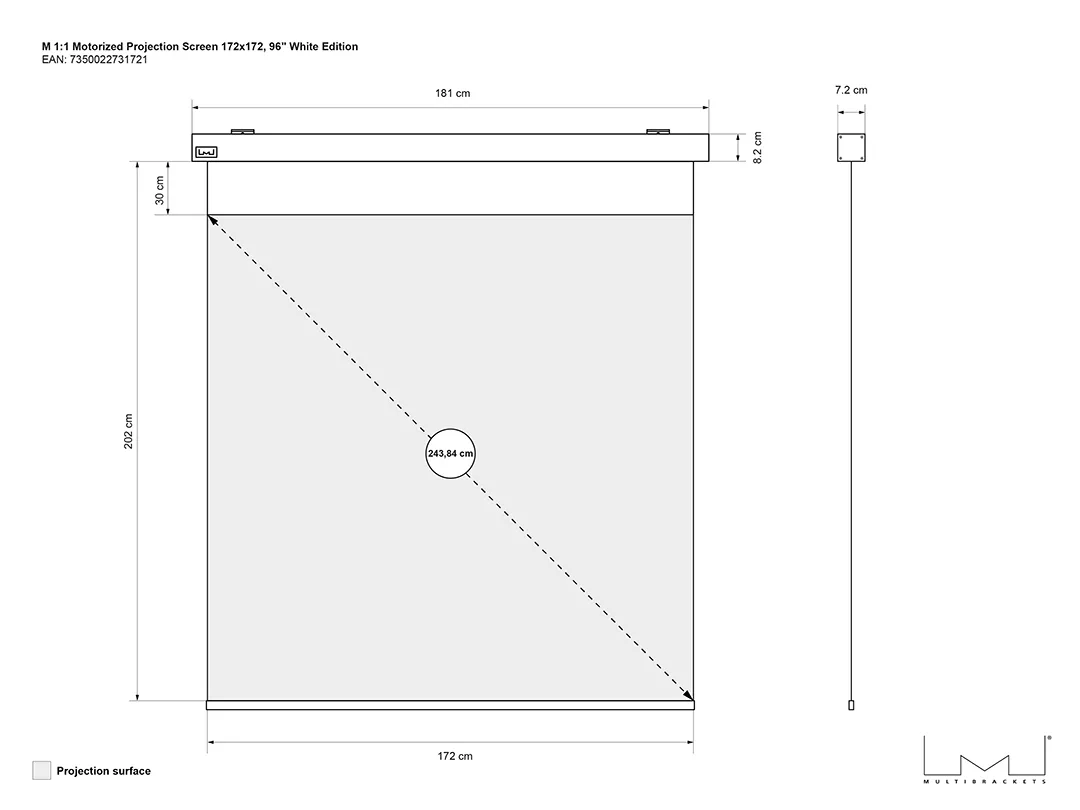 Multibrackets M Motorized Projection Screen Deluxe - Heijastusn&auml;ytt&ouml; - moottoroitu - 96 tuuma ( 244 cm ) - 1:1 - Matte White - valkoinen
