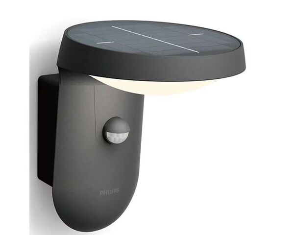 Philips Tyla Solar Wall Light with Motion Sensor, 1.2W, 250lm, IP44, Anthracite