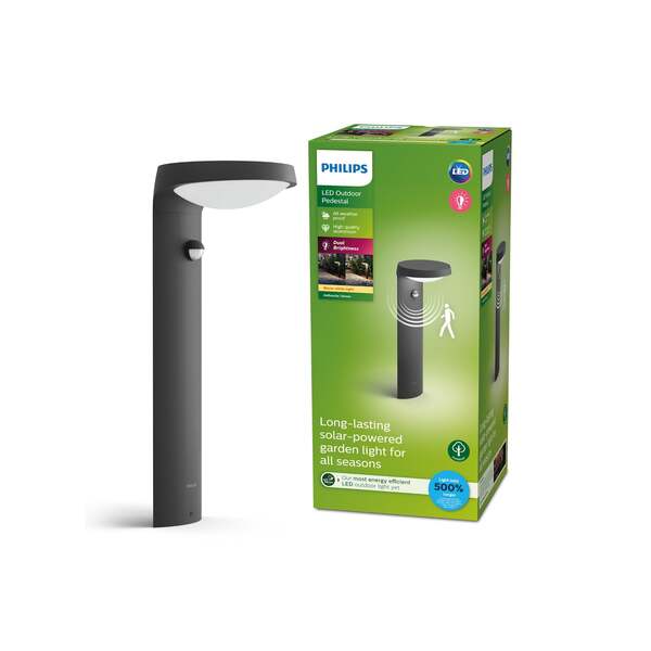 Philips Tyla Solar Wall Light with Motion Sensor, 1.2W, 250lm, IP44, Anthracite