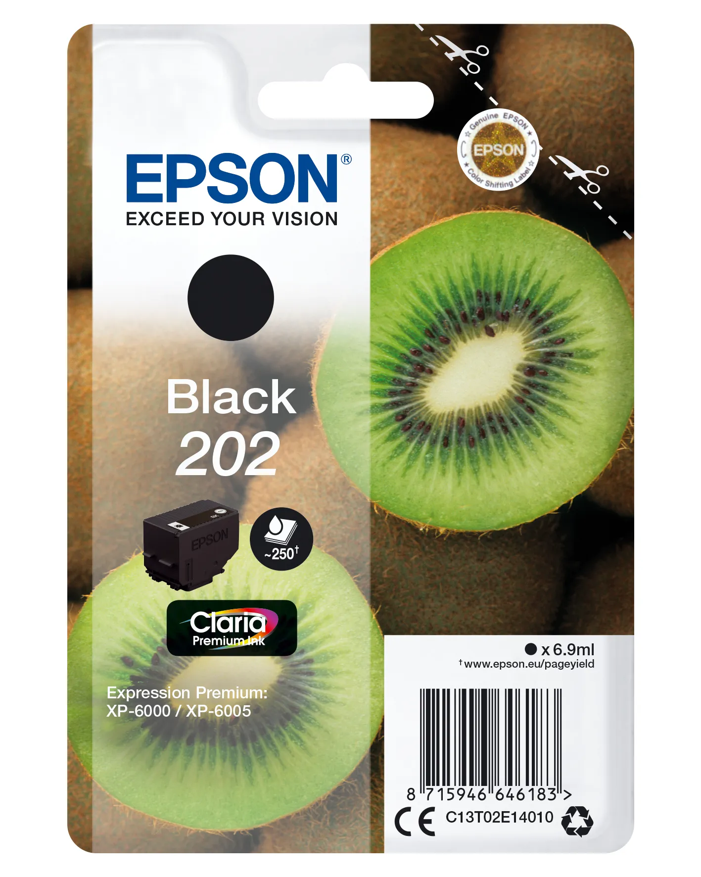 Epson 202 Kiwi -mustekasetti, 6.9 ml, musta