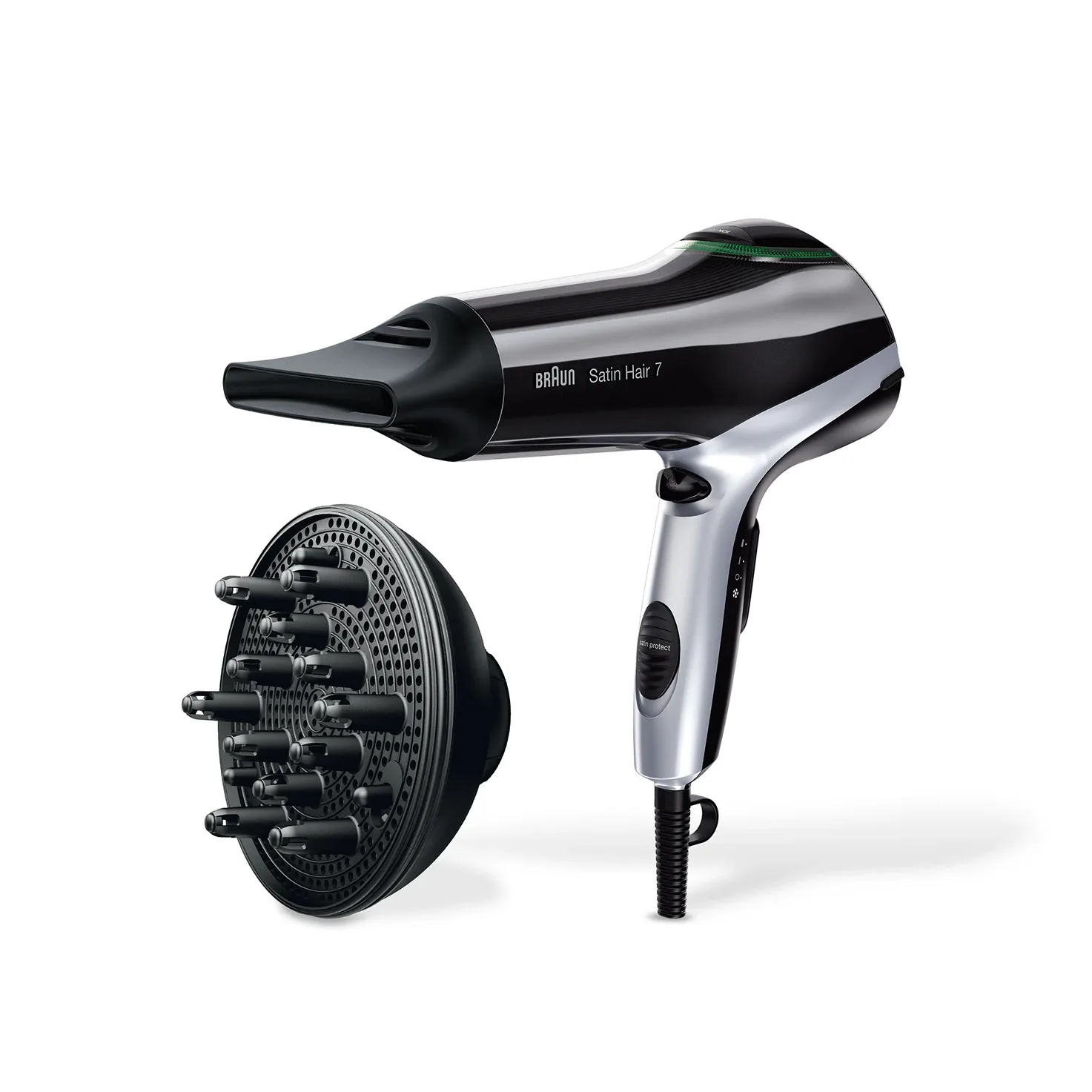 Braun Satin Hair 7 HD730 -hiustenkuivaaja, musta/hopea