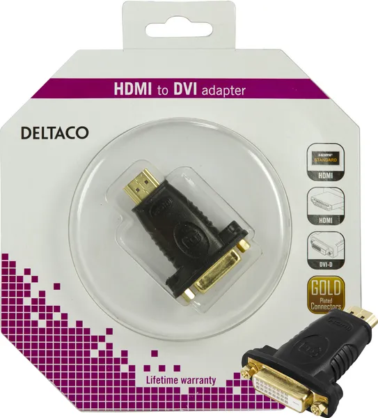 DELTACO HDMI-sovitin, HDMI 19-pin ur - DVI-D na, kullattu