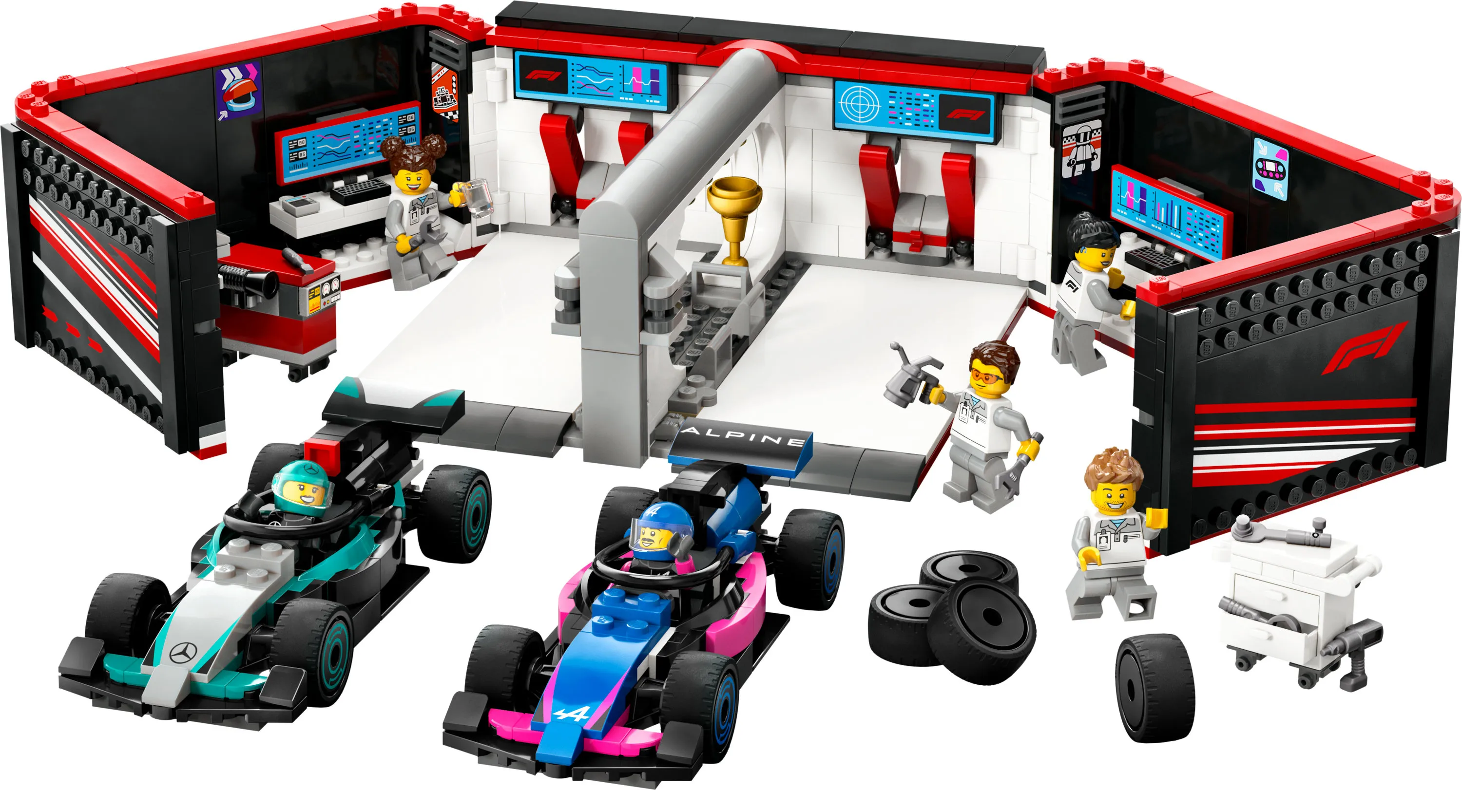 LEGO City F1-varikkotalli Mercedes-AMG- ja Alpine-autoilla 60444