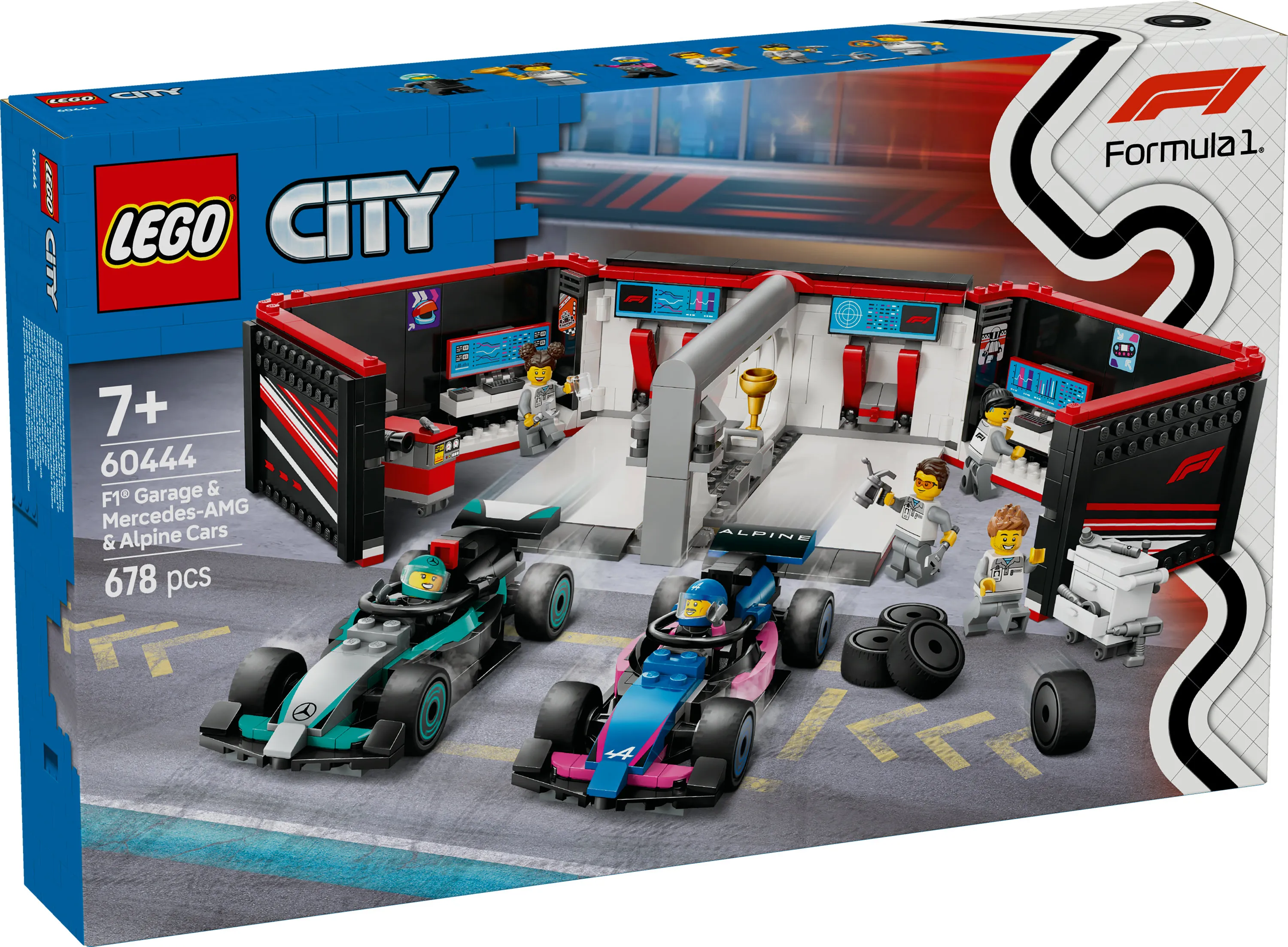 LEGO City F1-varikkotalli Mercedes-AMG- ja Alpine-autoilla 60444