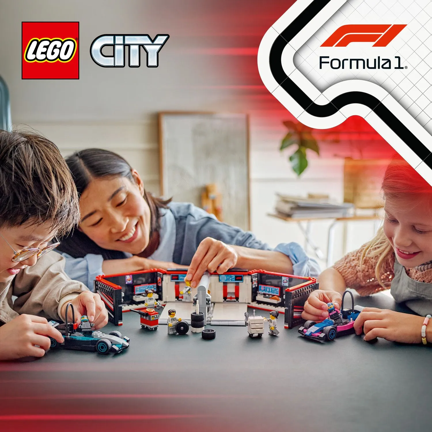 LEGO City F1-varikkotalli Mercedes-AMG- ja Alpine-autoilla 60444
