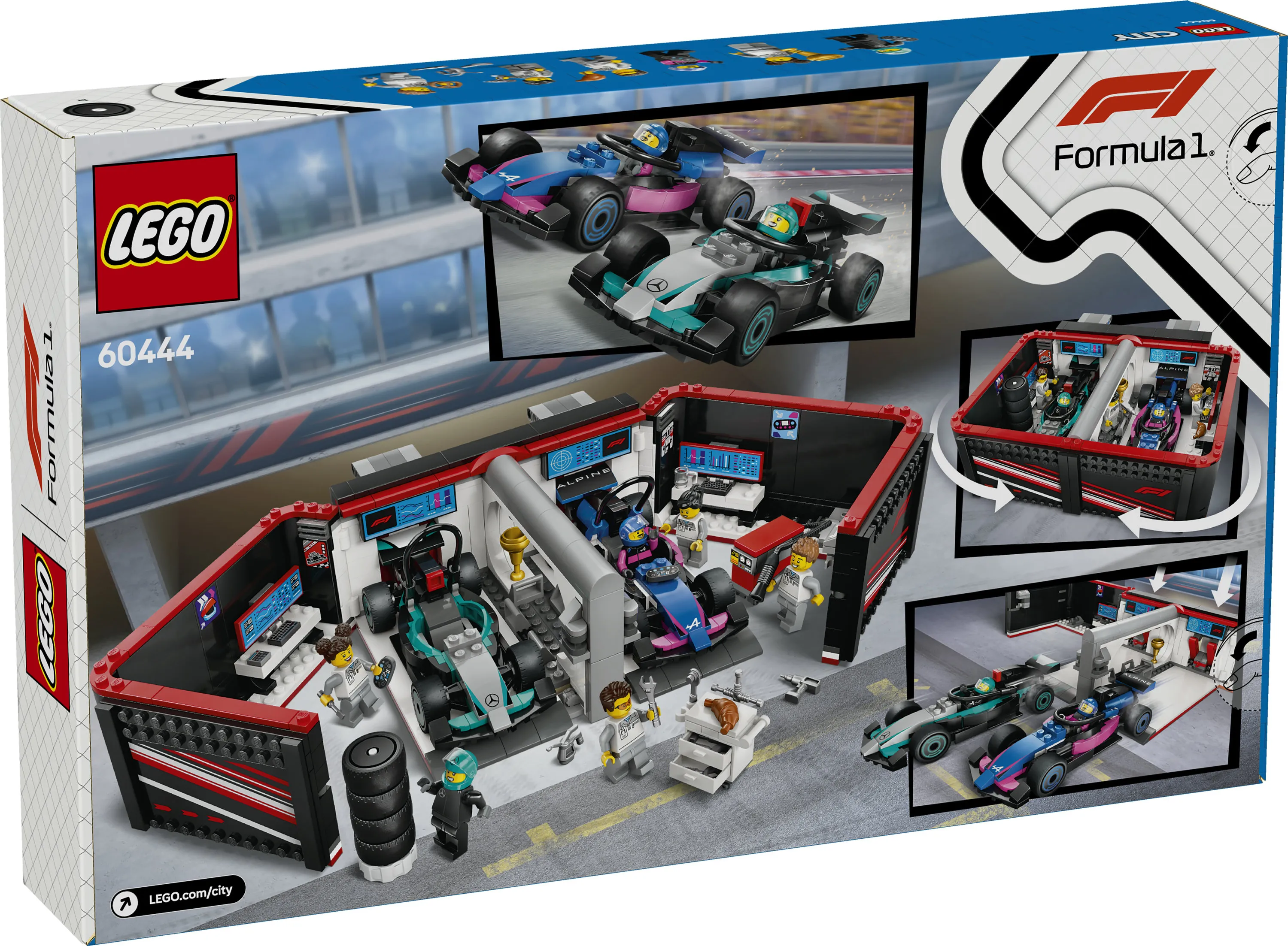 LEGO City F1 Dep&aring;garage med Mercedes-AMG och Alpine bilar 60444