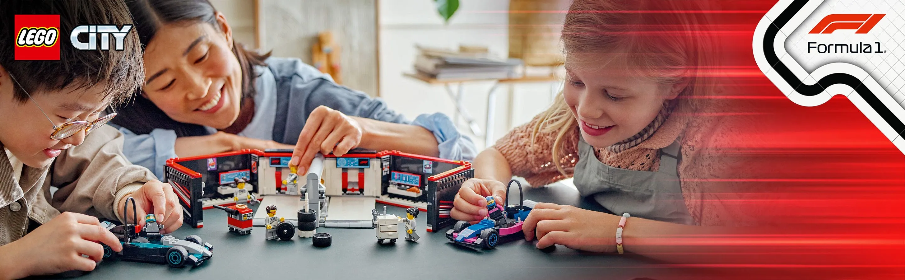 LEGO City F1-varikkotalli Mercedes-AMG- ja Alpine-autoilla 60444