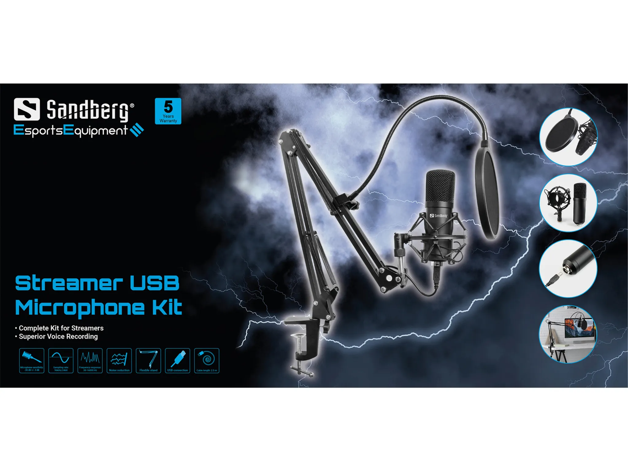 Sandberg Streamer USB - mikrofonset, svart