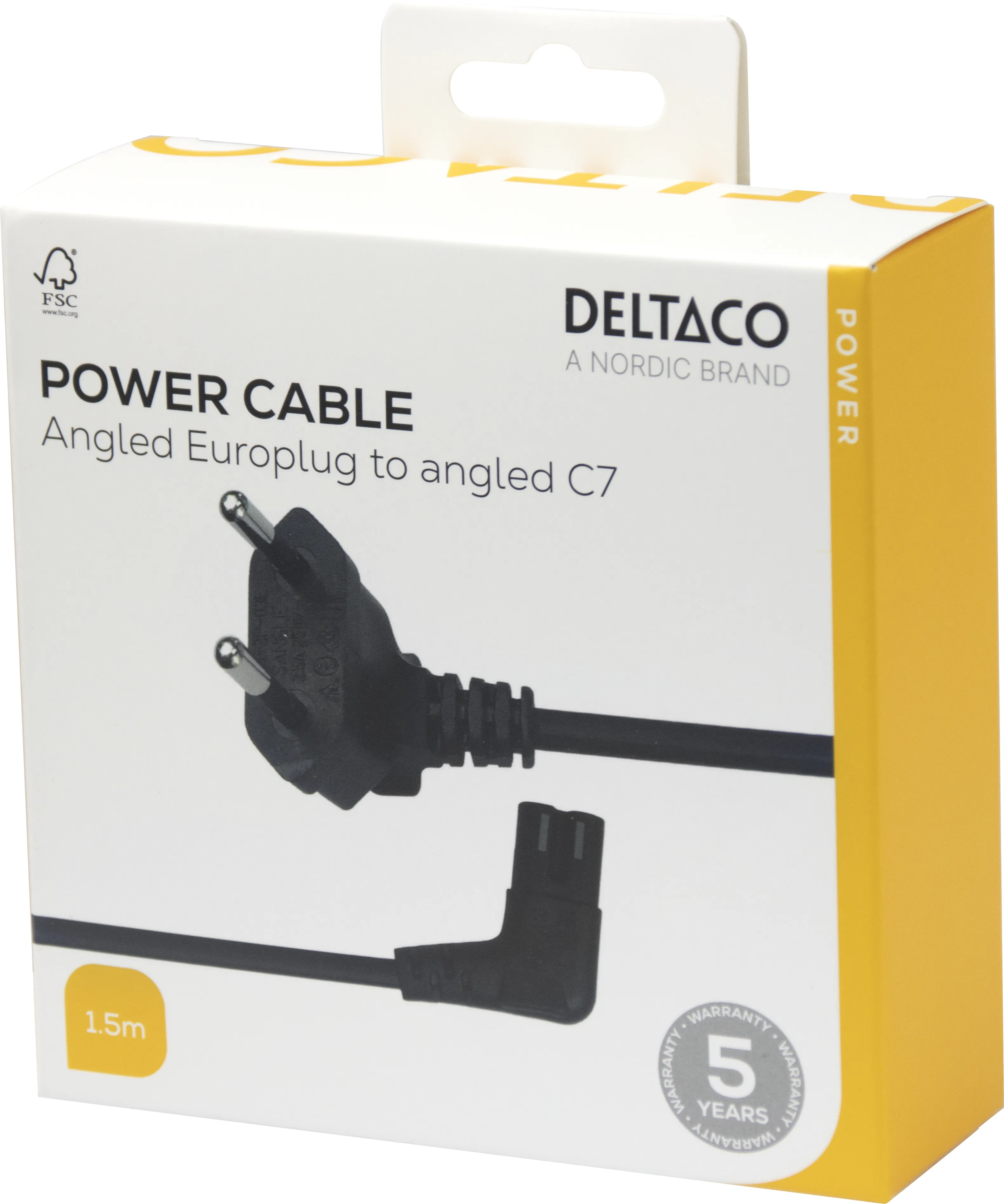 Deltaco CEE 7/16 - C7 angled - power cord, Black, 1.5m