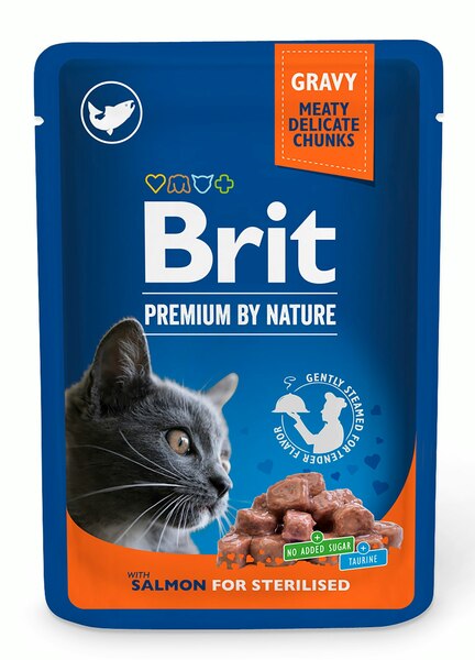 Brit Premium by Nature Sterilised Salmon, V&aring;tfoder f&ouml;r katt, Adult, 100 g