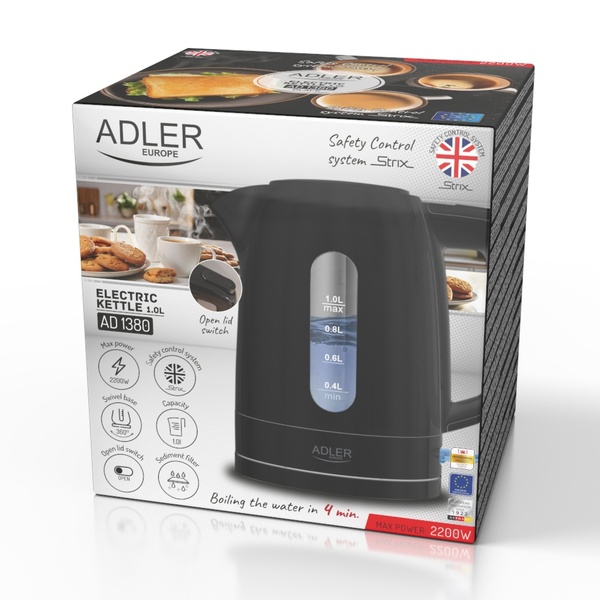 ADLER AD 1380B kettle, 1.0L, 2200W, Black