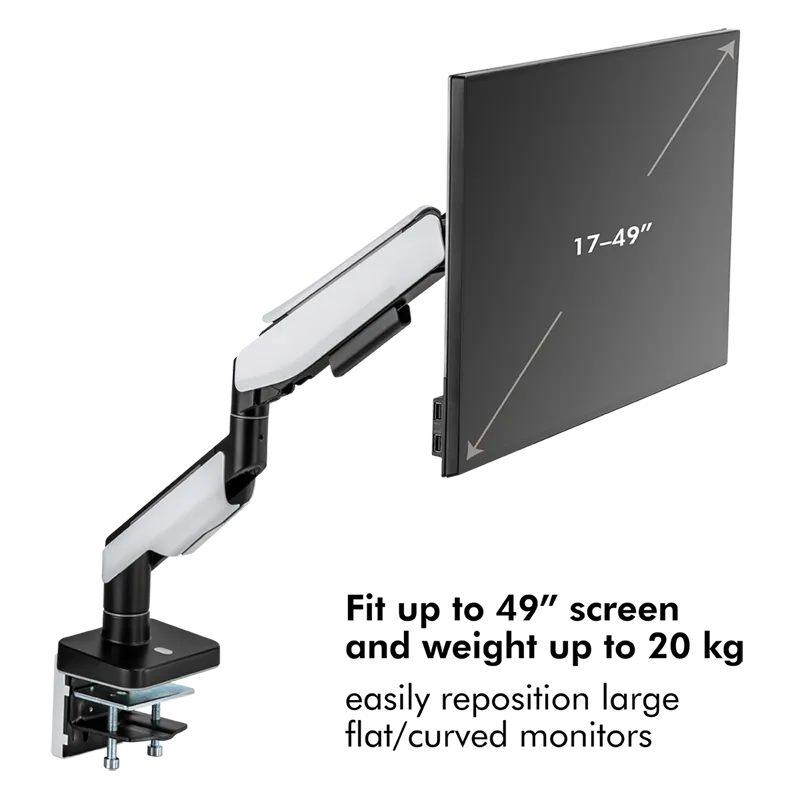 Logilink Gaming RGB Single Gas Spring - monitor arm, White, 17-49&quot;, 20kg