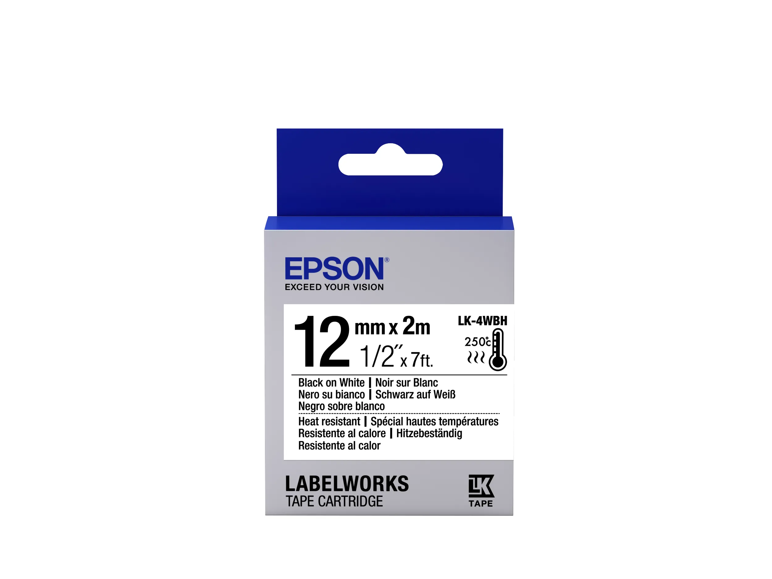 Epson LabelWorks LK-4WBH cartridge, 12 mm x 2 m, svart/vit