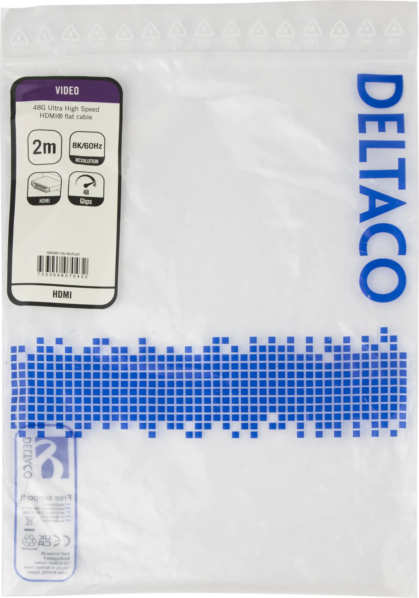 Deltaco HDMI 2.1 Flat - kabel, Svart, 2m