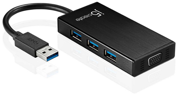 J5 Create JUH410, USB 3.0 - VGA-sovitin, sis.rak 3-portinen hubi, m