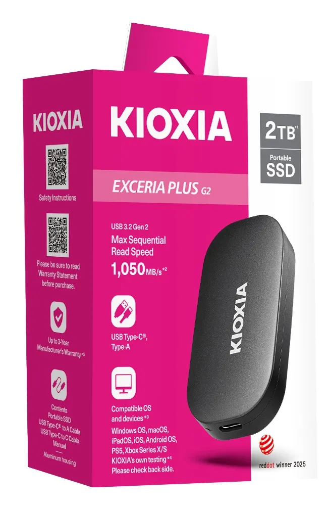 Kioxia EXCERIA PLUS G2 500GB External SSD with USB 3.2 Gen 2, Rugged, Hardware Encryption, Password Protection, Black