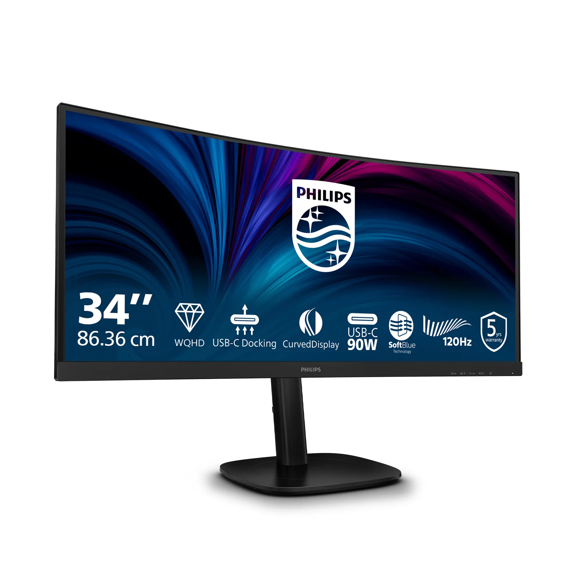 Philips 34B2U3600C 34" UWQHD, VA, USB-C hub, KVM Switch curved sk&auml;rm