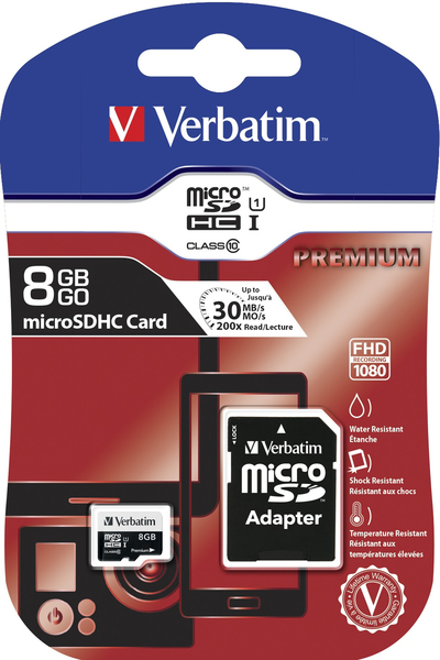 Verbatim 8GB - microSDHC +SD Adapter