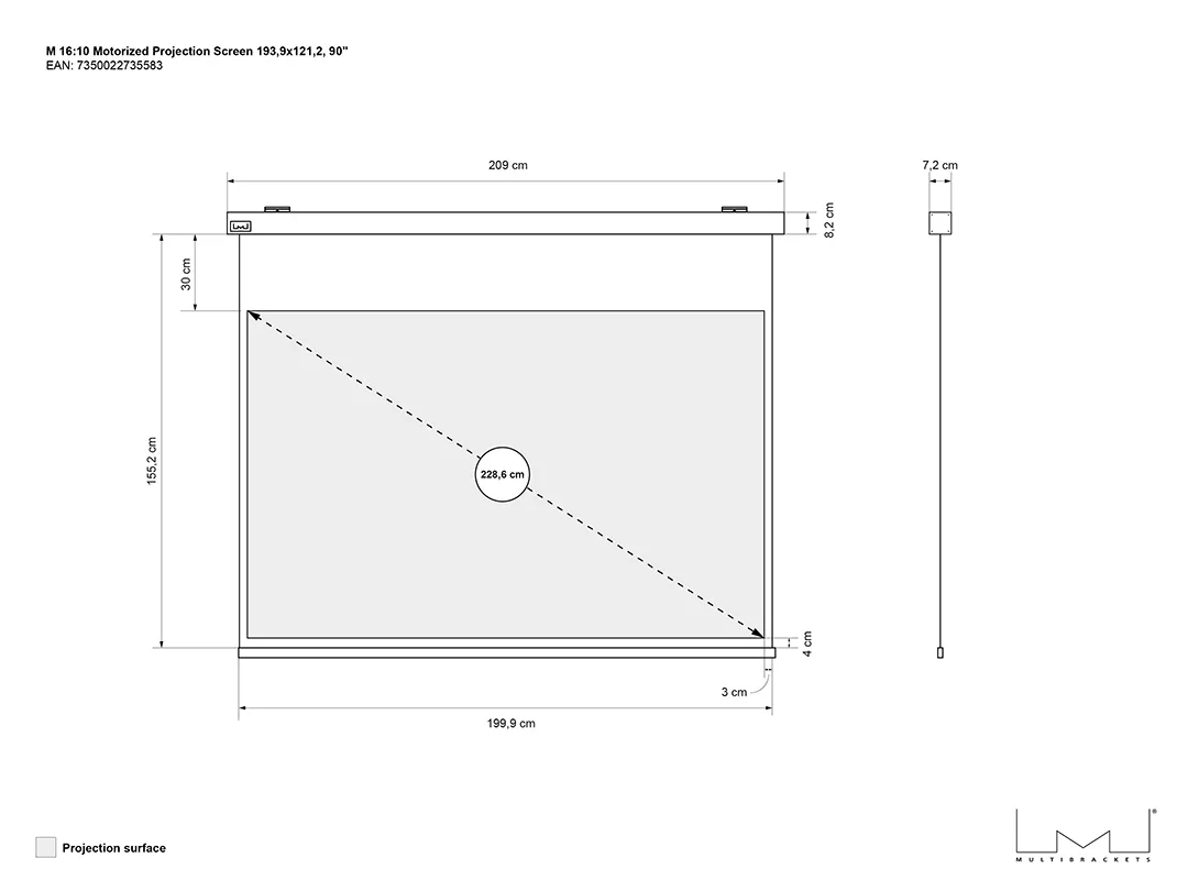 Multibrackets M Motorized Projection Screen Deluxe - Heijastusn&auml;ytt&ouml; - moottoroitu - 90 tuuma (229 cm) - 16:10 - Matte White - valkoinen