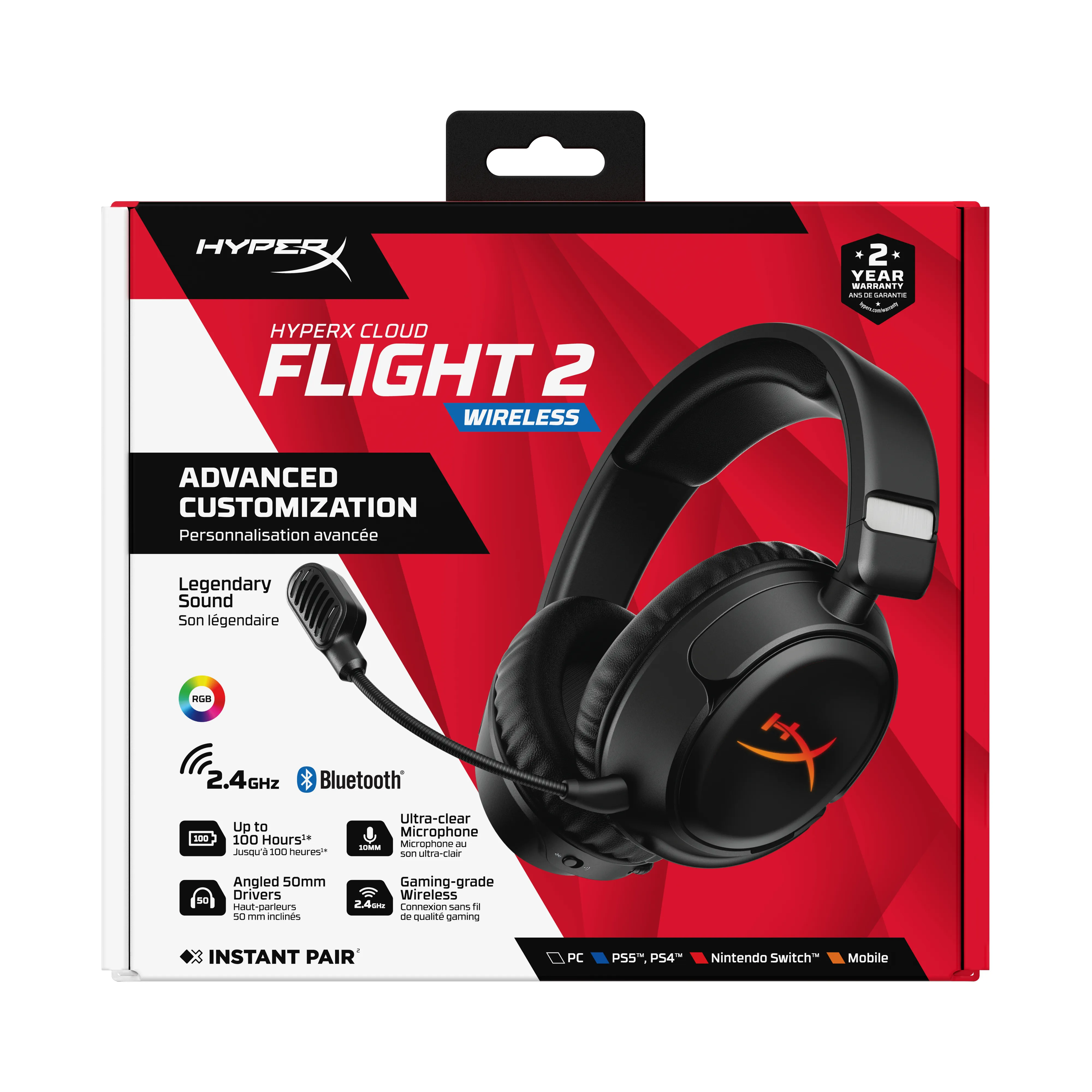 HyperX Cloud Flight 2 Wireless Gaming Headset, Black
