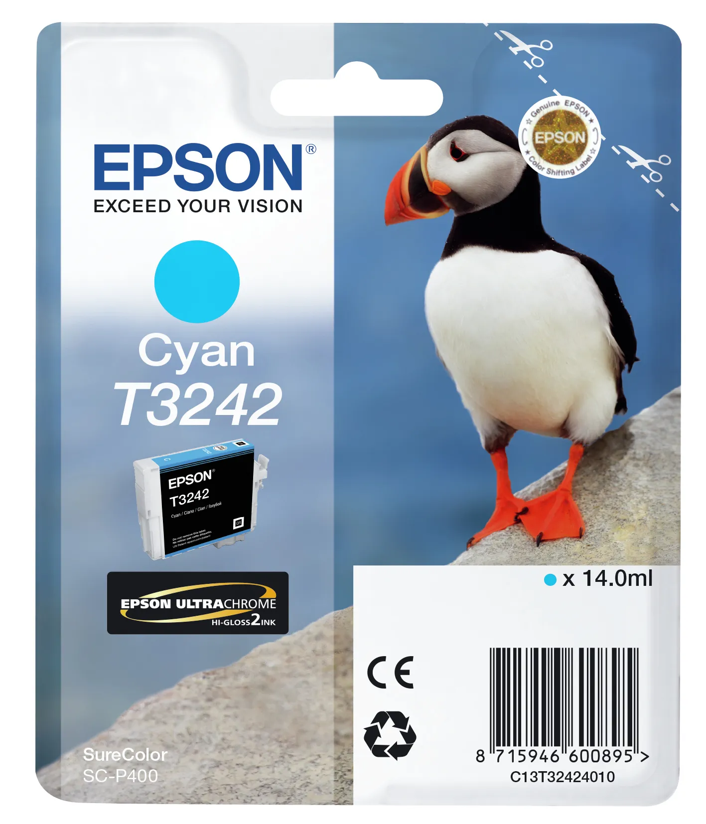 Epson T3242 -mustekasetti, 14 ml, syaani